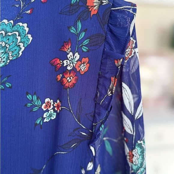 NWT! CALVIN KLEIN Blue, Red, White, and Black Ruffle Hem Floral Dress - Size 14 - Picture 10 of 11